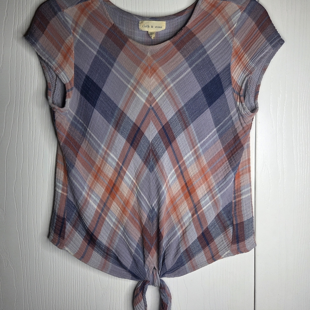 Cloth & Stone Front Tie 100% Cotton Patchwork Boho Blouse